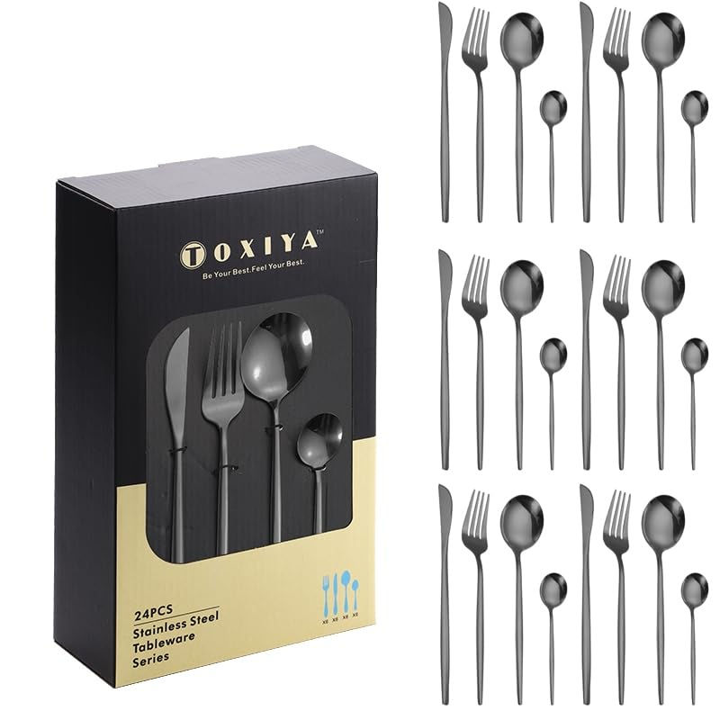 TOXIYA 24-piece stainless steel kitchen cutlery set, 6 people cutlery set