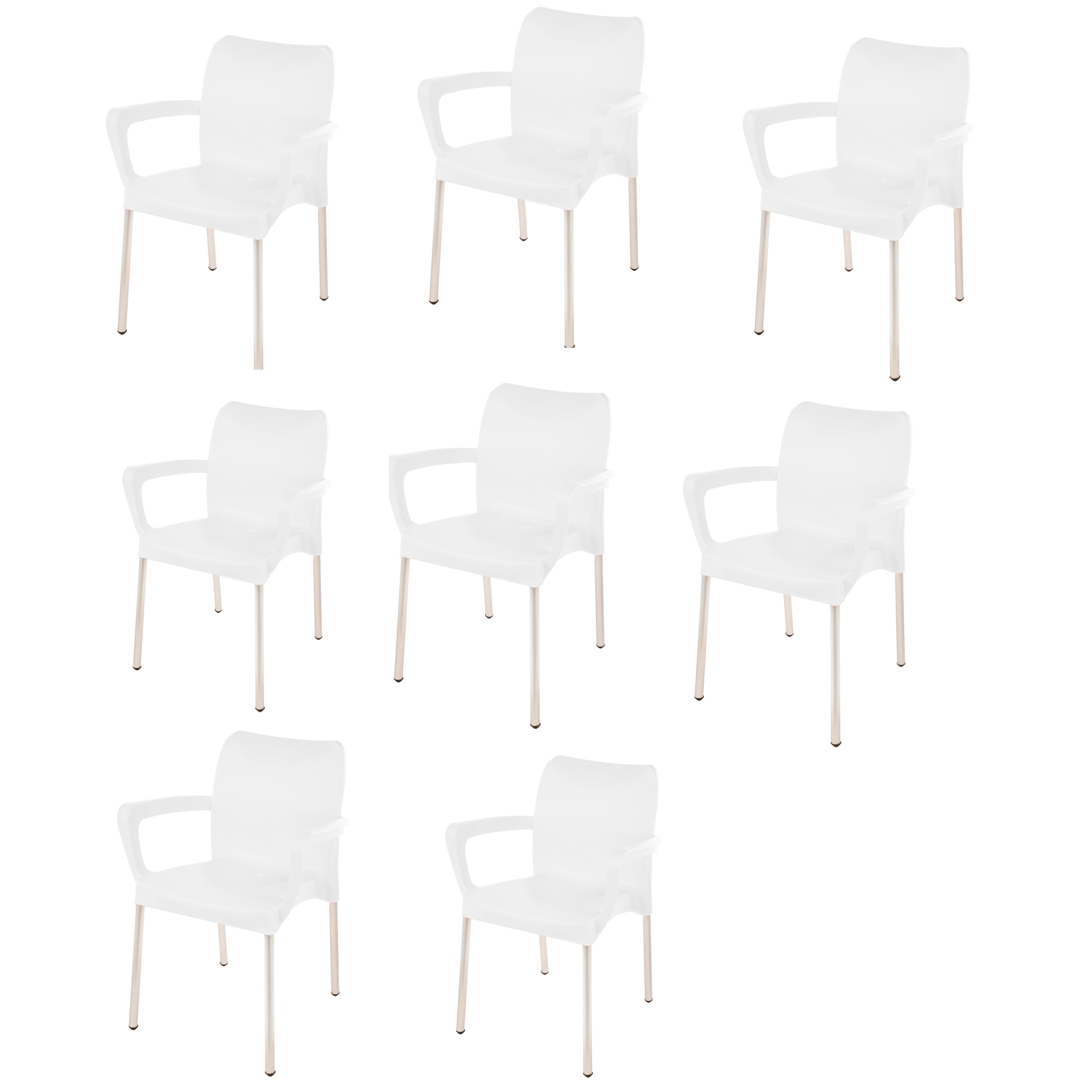 Heavy Duty Bistro Chair with Armrests - Ice White -Set of 8