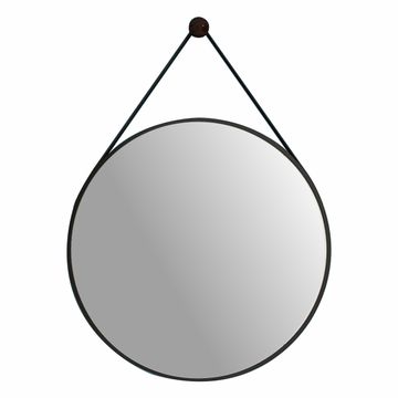 Black frame round wall hanging strap mirror 60cm decorative mirror