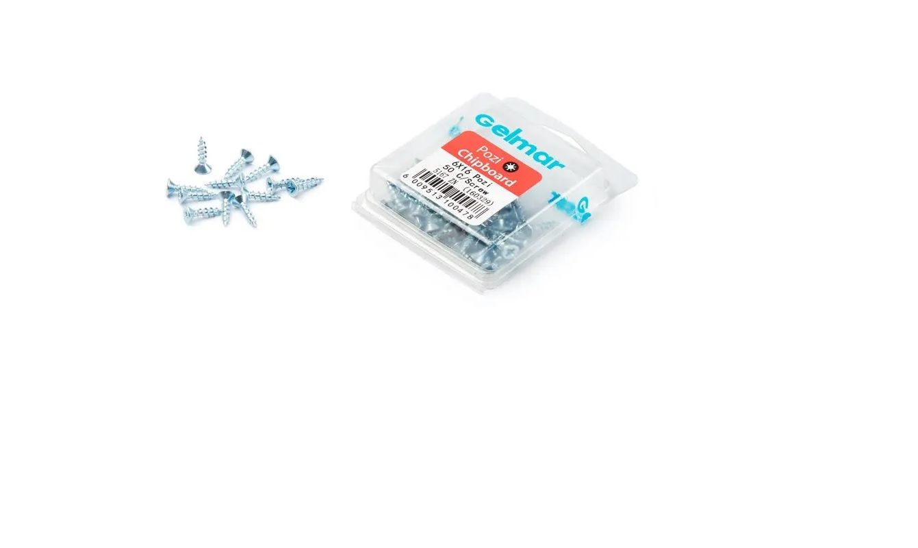 Chipboard Screws, Pozi, No.6, 3.5mm x 16mm, 50 Pieces (4 pack) BY WOODLY