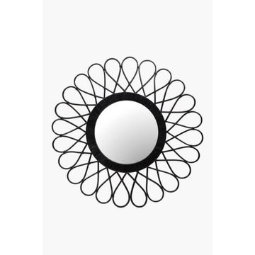 Petal Twist Mirror – 90cm Black Rattan Floral Wall Mirror