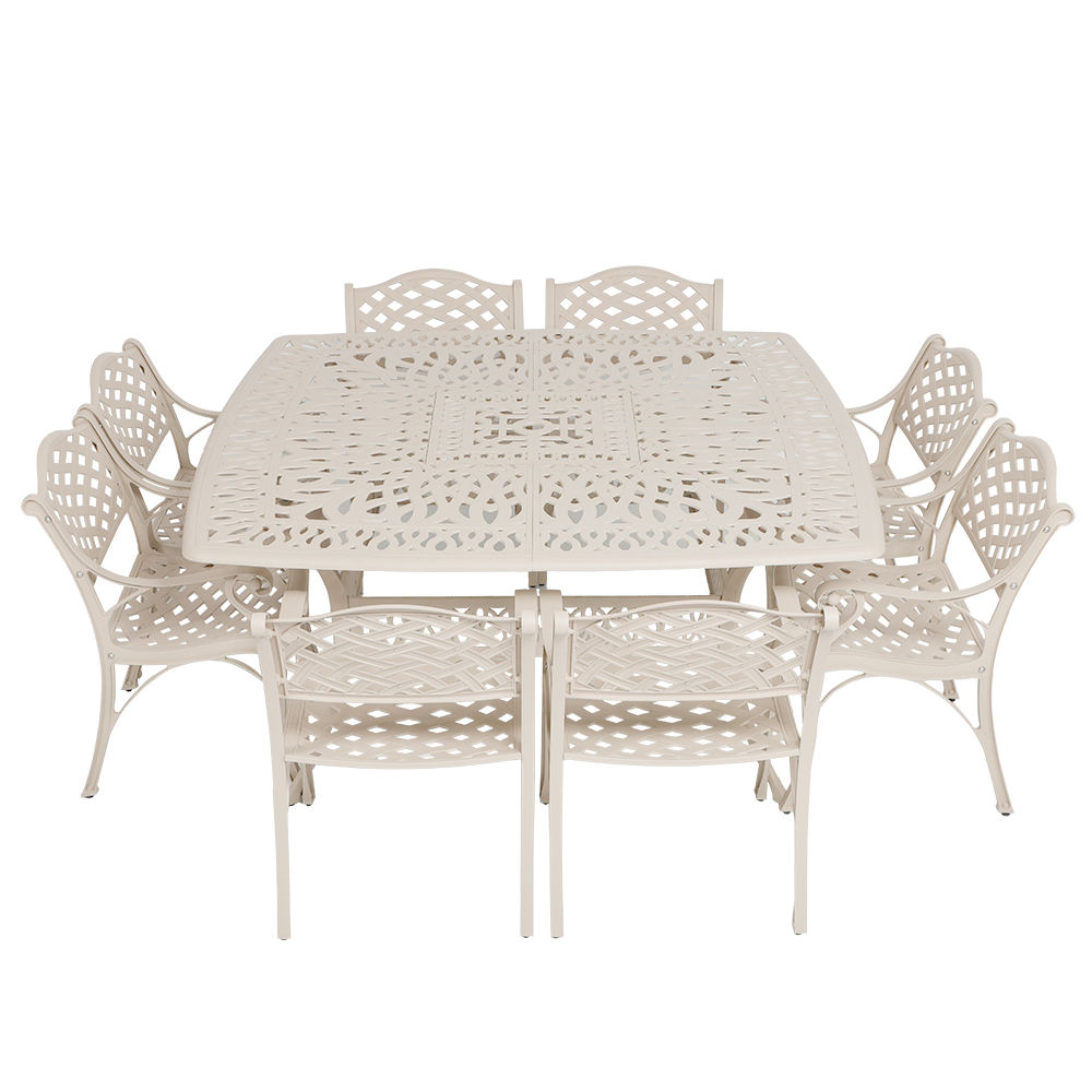 8 Seater - Lattice Aluminium Patio Set / Garden Furniture / Outdoor Dining Set    (8 Lattice Chairs with 164cm x  164cm Square Elizabeth Table) - SAND