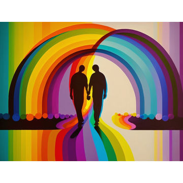 Canvas Wall Art - Rainbow Connecting Two Figures - B1382 - [120 x 80 cm]