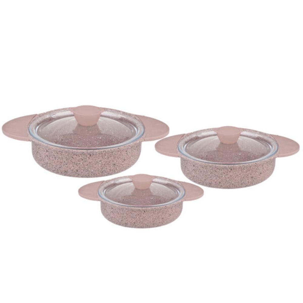 OMS 6 Piece Turkish Granite Cookware Set – Brown Non-Stick Cooking Pots with Compact Sizes