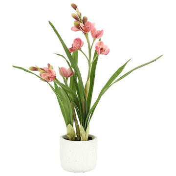 ELEGANT PINK ARTIFICIAL CYMBIDIUM IN POT 55CM