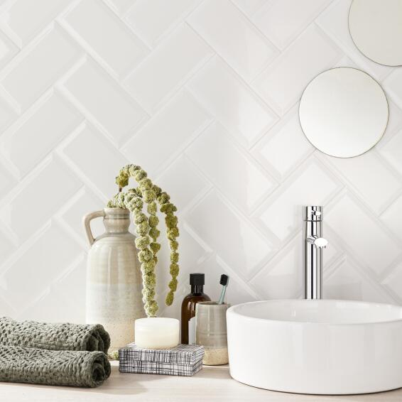 Artens Wall Tile Ceramic Subway White Glossy L20cm x W10cm 