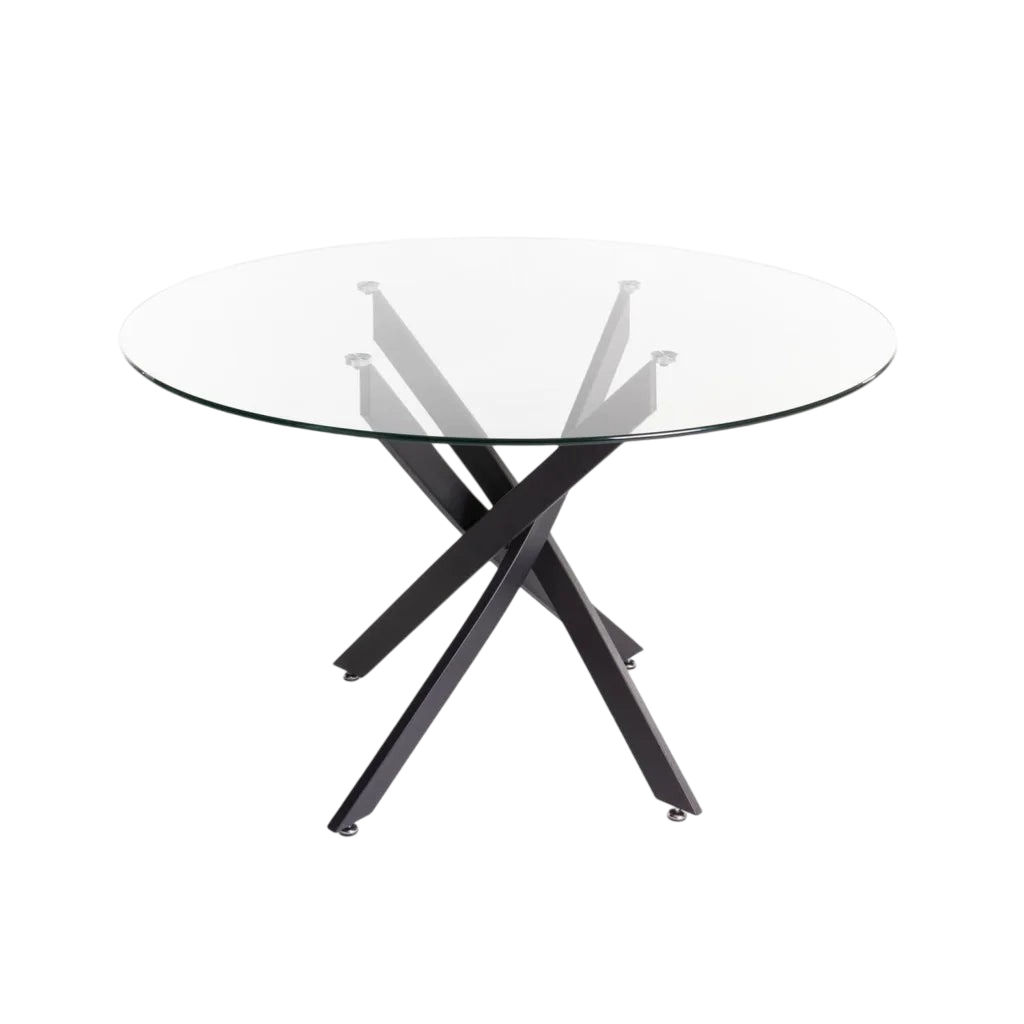 Vividitto - Nova Round 10mm Glass Top Dining Table - Black - 120Ø cm (4-6 Seater)