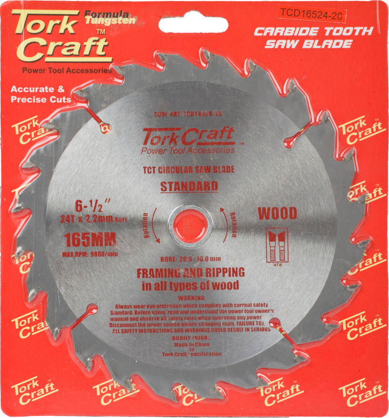 Tork Craft - Blade Tct 165 x 24T 20/16 General Purpose Rip - 3 Pack