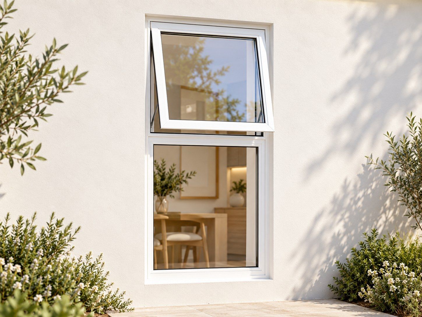 Kenzo Premium Top-Hung Aluminium Window - White, 600 1200 mm, Upper Opener with Fixed Lower Pane, Clear Glass