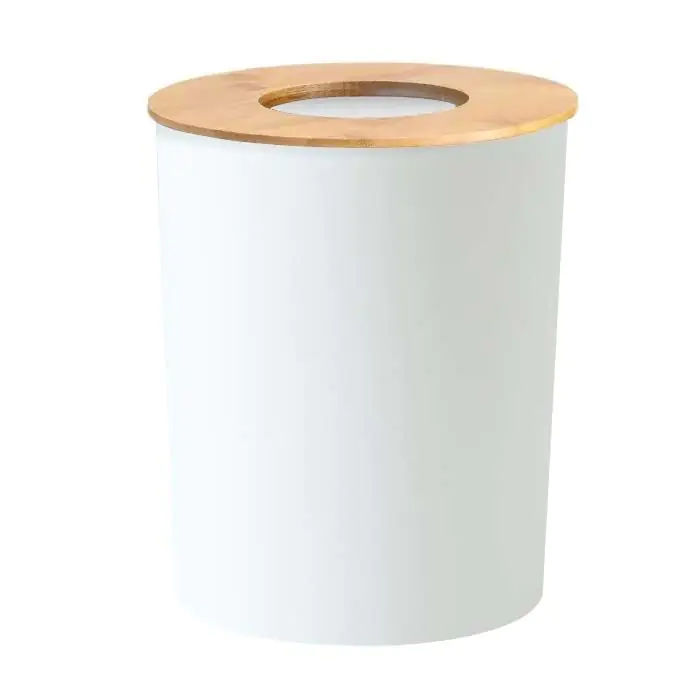 Woodly Waste Bin, White/Bamboo, 7L