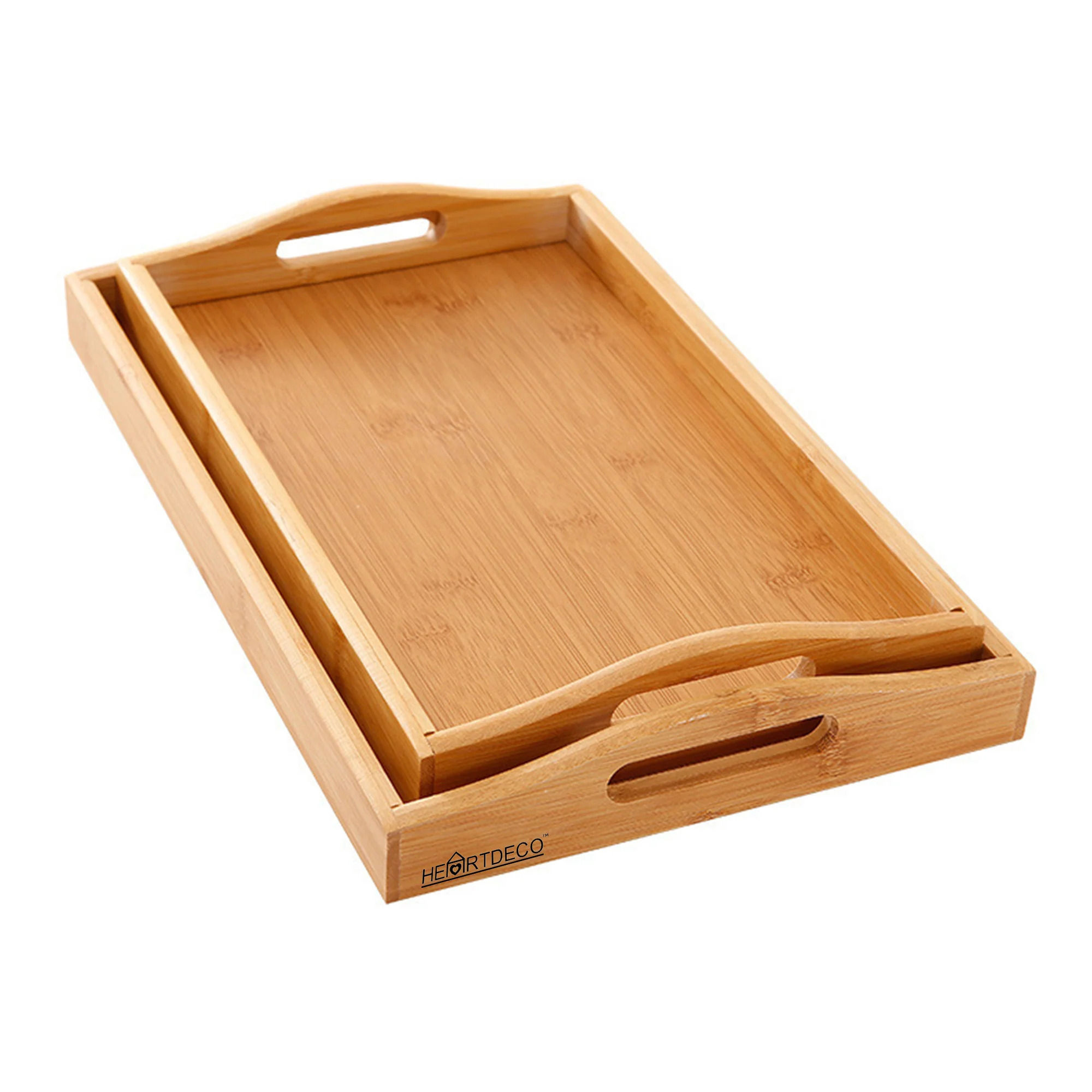 2pcs Bamboo Wooden Rectangular Tray With Handles for Eating Working Storing
