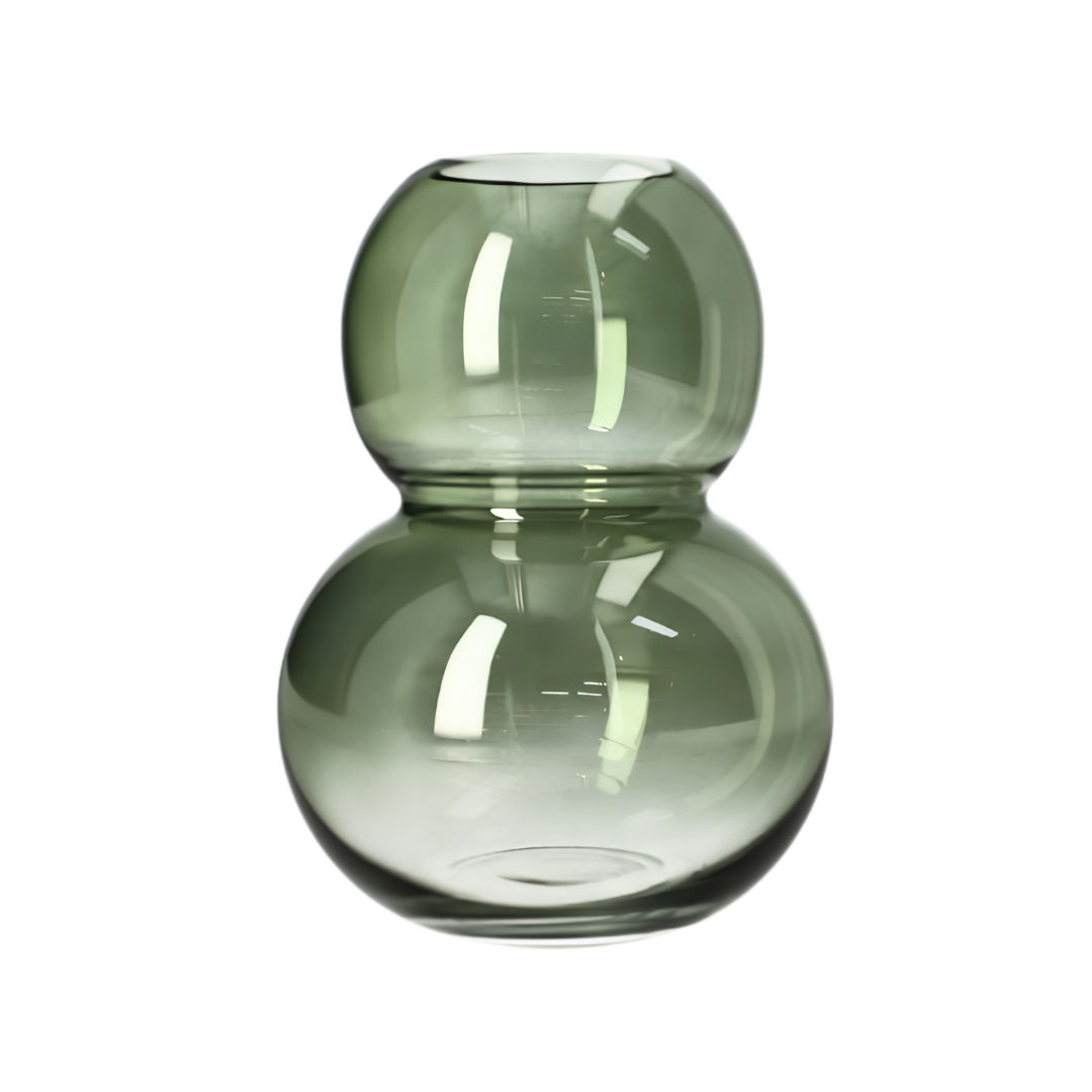 Danny Home Modern Double Bubble Tinted Glass Flower Vase – Forest Olive Green