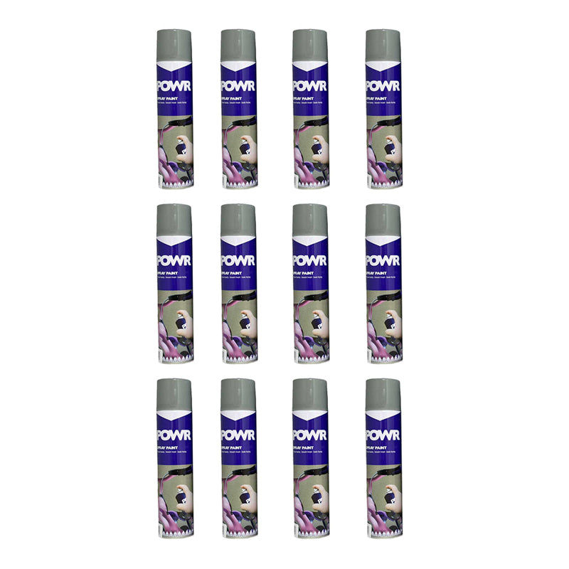 POWR Spray Paint STD 300ml Tin Grey Silver ( 12 Pack )