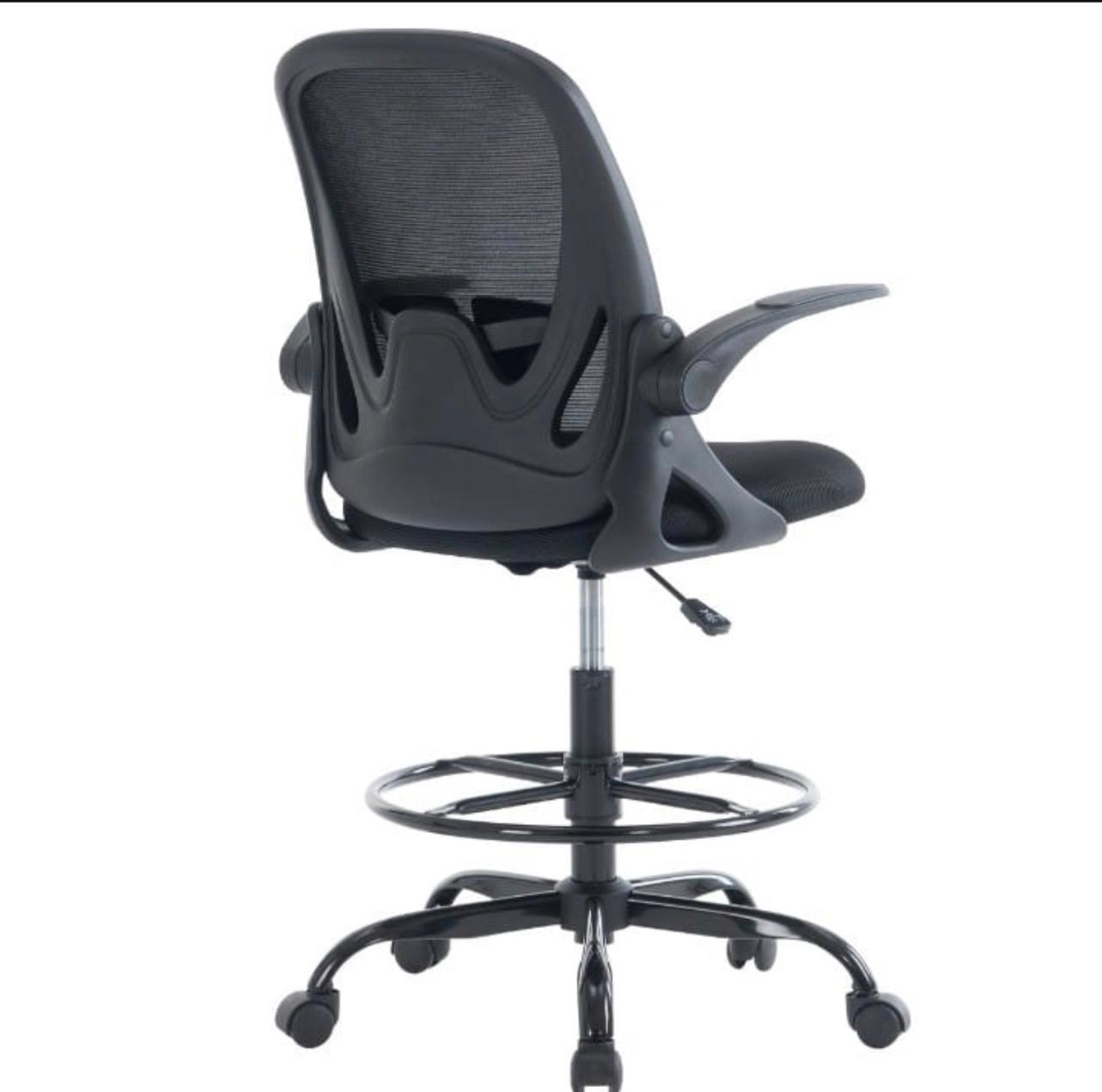 Ergonomic Mesh Drafting Stool with Flip-Up Arms