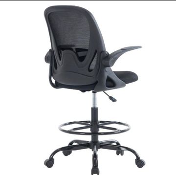 Ergonomic Mesh Drafting Stool with Flip-Up Arms