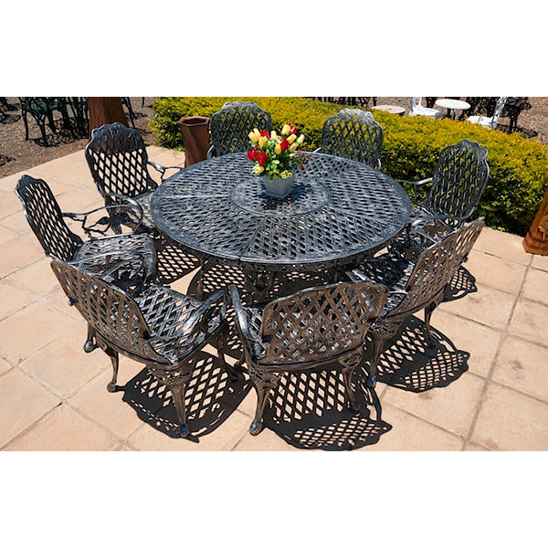 Ageless & Beautiful!   8 Seater Cast Aluminium Patio Furniture Set / Garden Furniture Set / Outdoor Furniture Set - 8 x King Grape Chairs with  155cm Round Ageless & Beautiful! Cast Aluminium Patio Table - King Grape