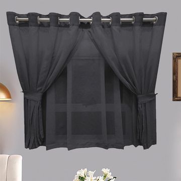 Matoc Designs Curtain -  Café Double Layer - Mystic Voile - Charcoal - Eyelet - 300cm W x 123cm H