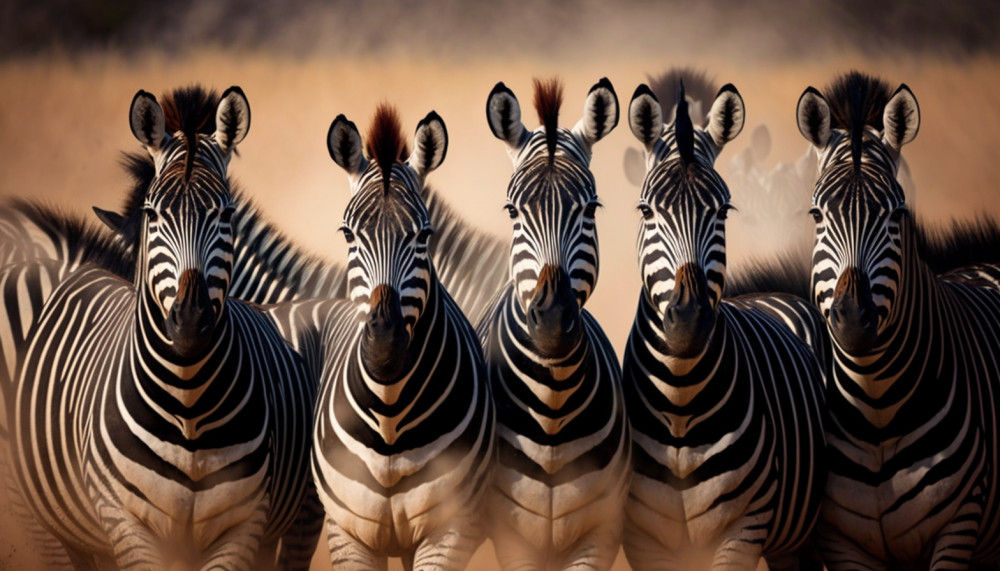 Canvas Wall Art - Canvas Wall Art – Five Front-facing Zebras - B1081 - [120 x 80 cm]