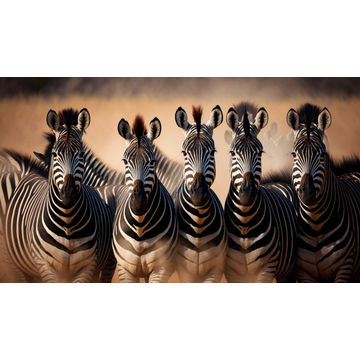 Canvas Wall Art - Canvas Wall Art – Five Front-facing Zebras - B1081 - [120 x 80 cm]