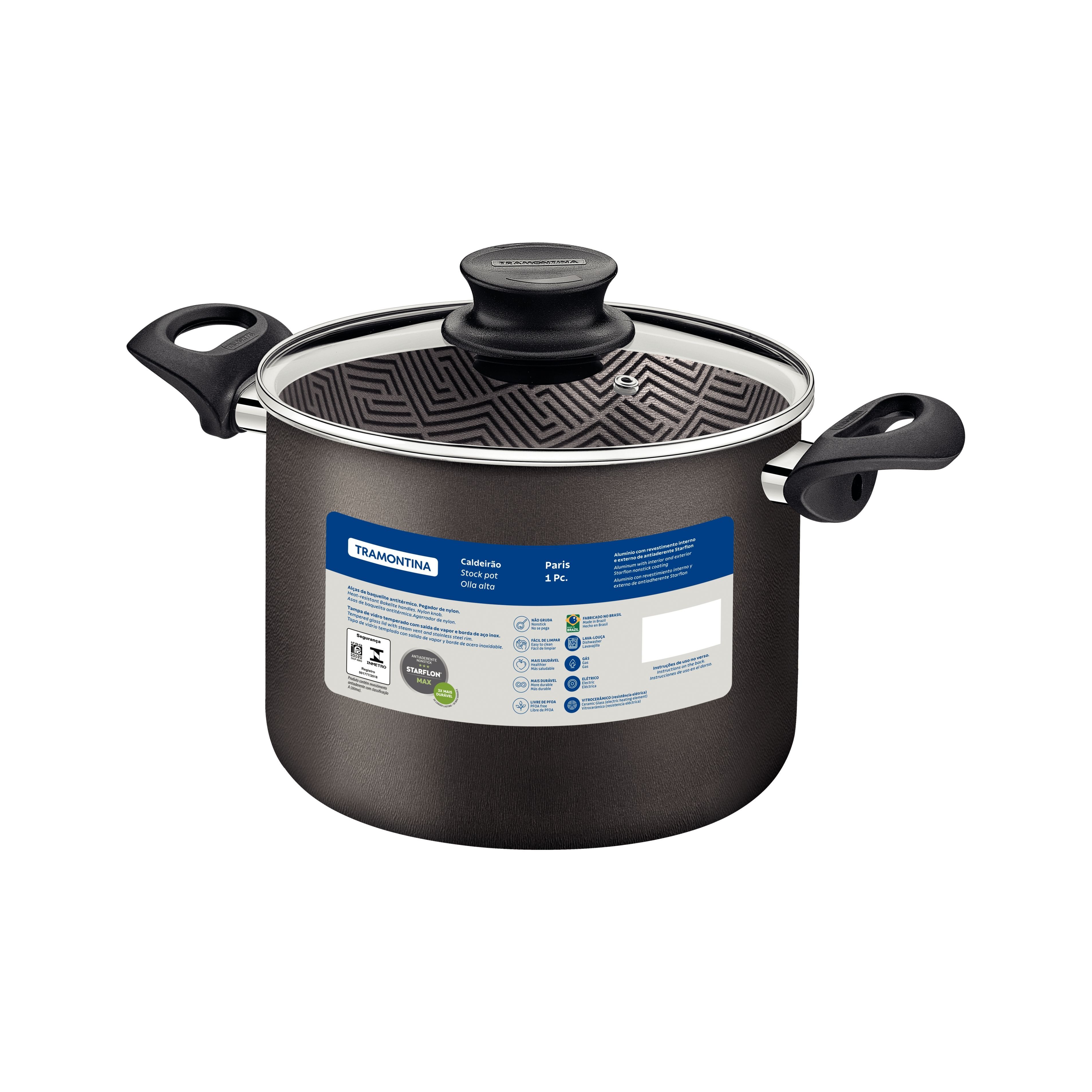 Tramontina 4.2L (20cm) Paris Aluminium Nonstick Stock Pot with Glass Lid