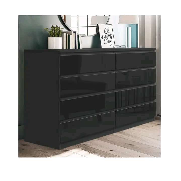 Blisswood High Gloss 8 Drawer Wide Chest of Drawers (BLACK)