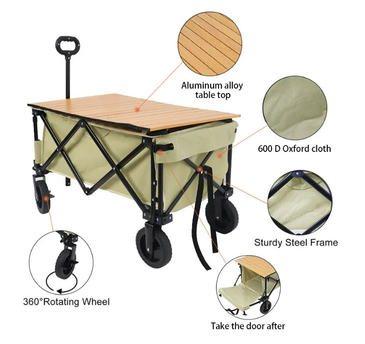 Multifunction Outdoor Picnic Garden and Camping Wagon With Aluminium Table Top
