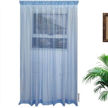 Matoc Designs Curtain - Grid Voile Blue -Taped - 140cm W x 250cm H