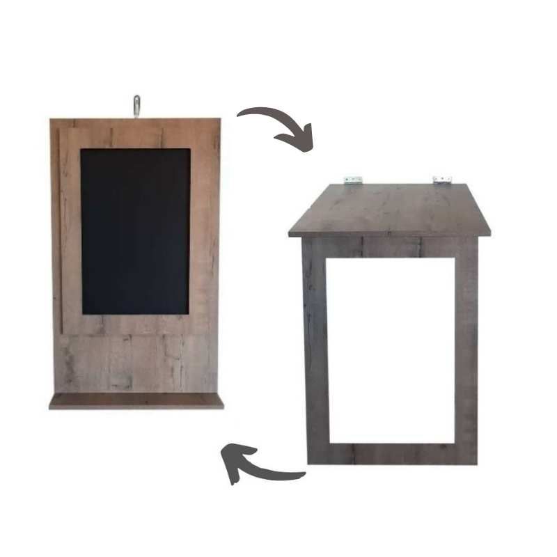 SpaceSave Fold Up Wall Mounted Desk & Blackboard 100x60cm - Rustic Wood