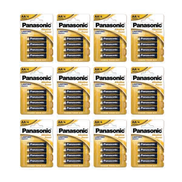 Panasonic AA Alkaline 4 Pack Batteries x 1 Box of 12 Packs (LR6APB/4BP/12)