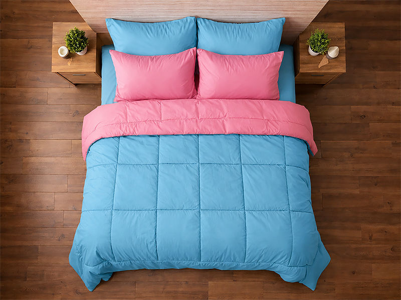 Everyday Collection Reversible Comforter Set - 90 GSM - King - Super King - Sky Blue - Pink Frosting (06 Sets)