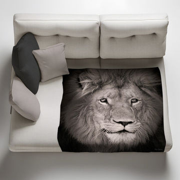 Male Lion Leeu Black White Light Weigt Fleece Blanket By Fanie Heymans