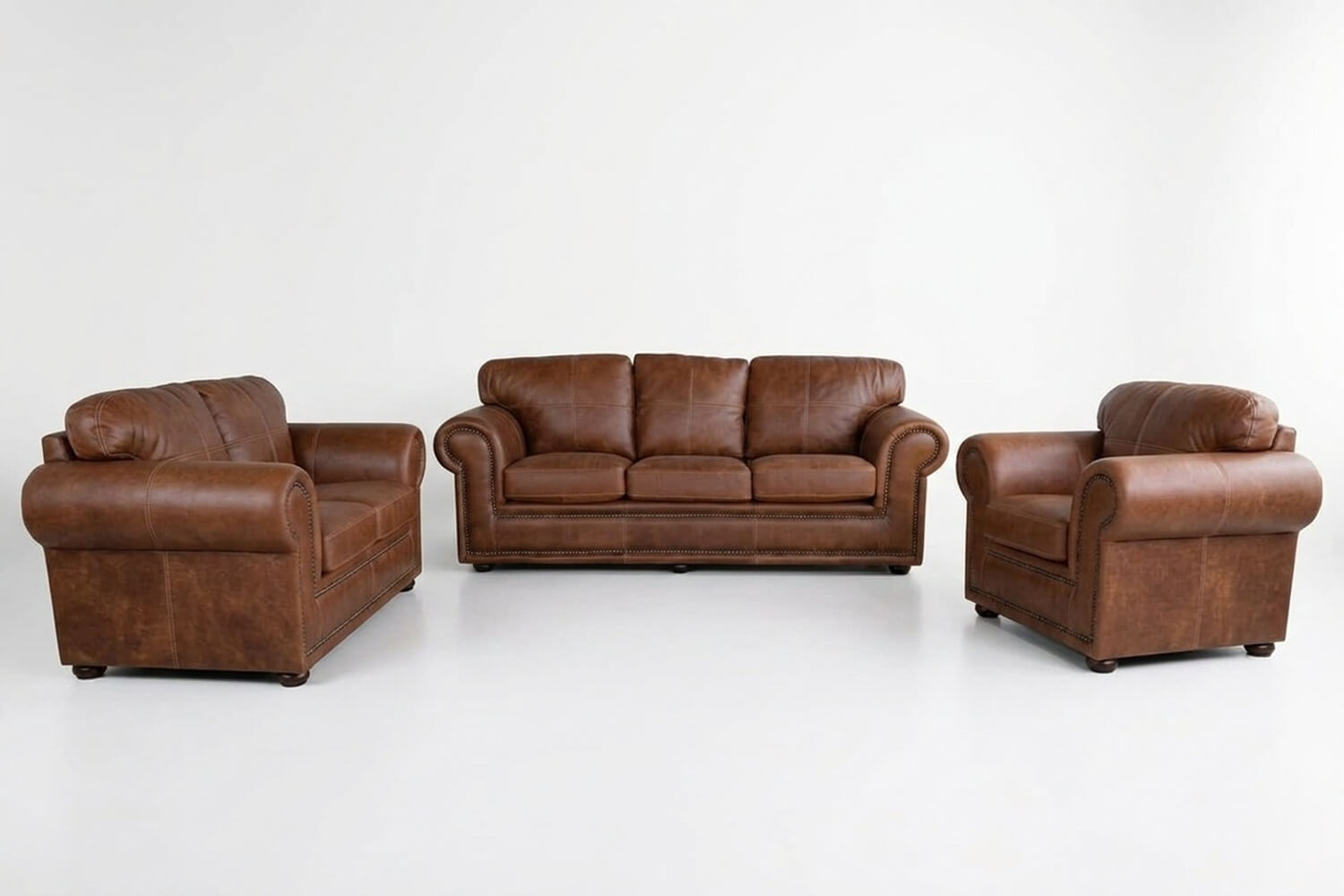 Afrikan Comfort Genuine Leather Lounge Set 3-Piece ( x1 1-Seater x1 2-Seater x1 3-Seater Sofa -Exotic Brandy)