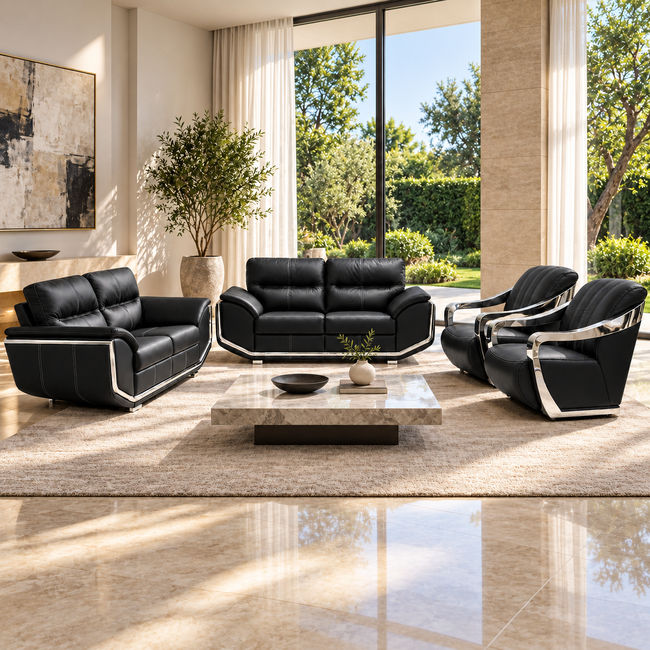KC FURN – Romano Prestige Black 3-2-1 Luxury Sofa Set
