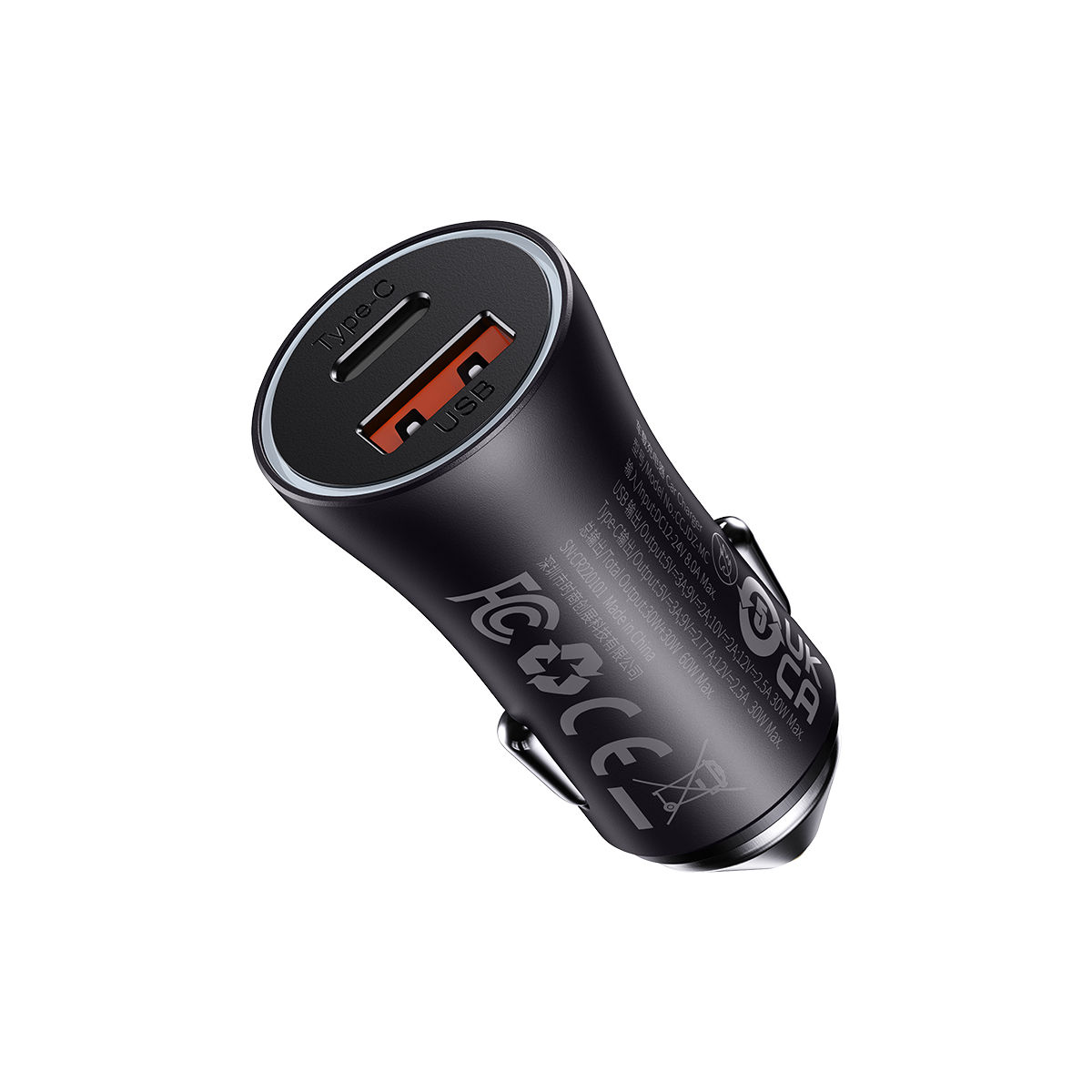 Baseus Golden Contactor Max Dual Fast Car Charger USB and Type-C 60W - Black