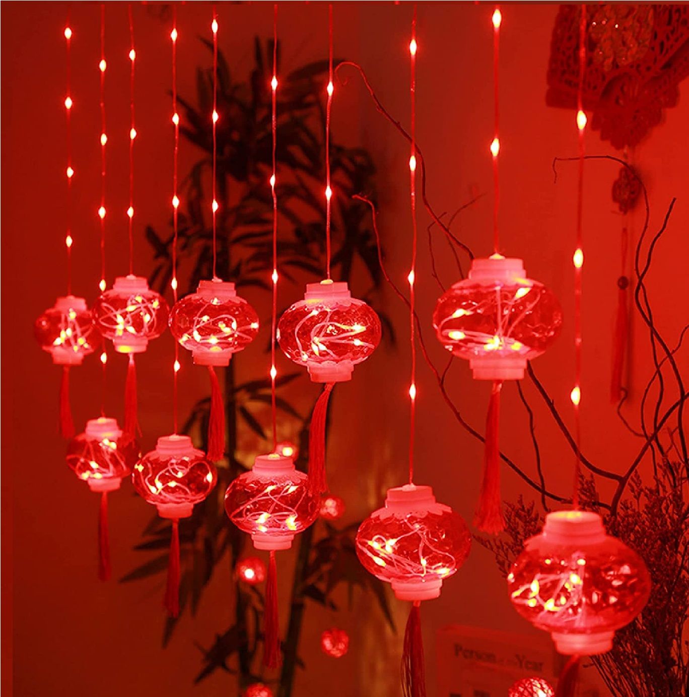 Red Lantern Curtain Light 3.5M Plug-In