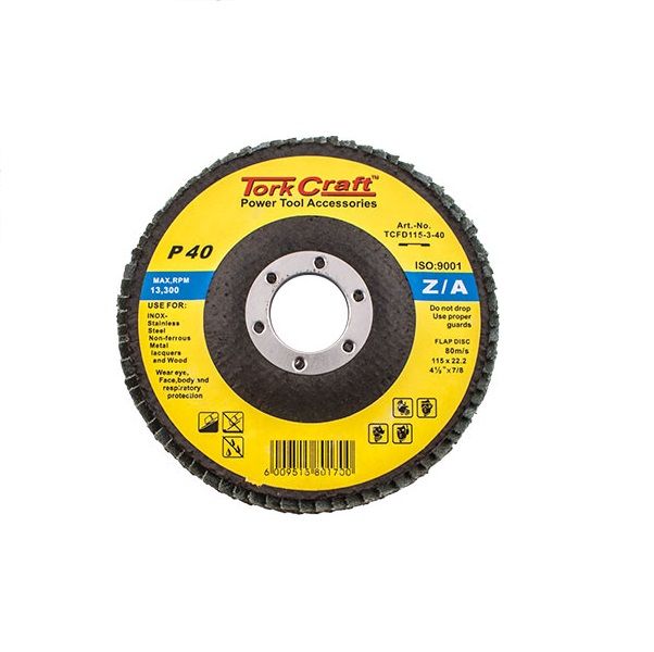 Tork Craft - Flap Disc Zirconium 115mm 40 Grit Flat - 6 Pack