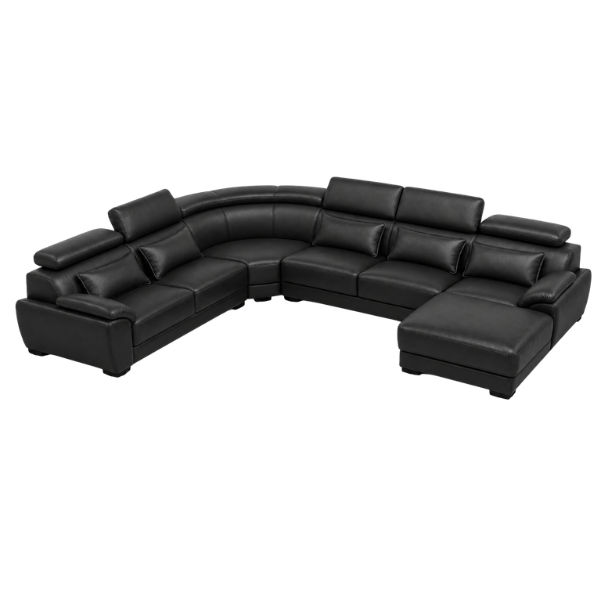 Claude U Shaped Corner Sectional Sofa-Bonded Leather Black
