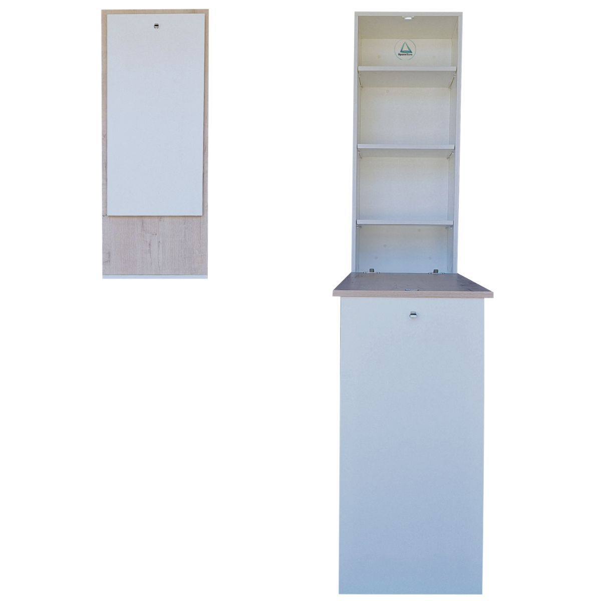 SpaceSave Fold-Up Wall Mounted Workstation - White & Rustic Wood
