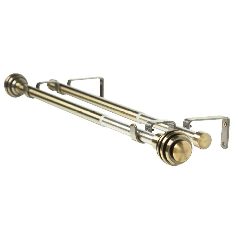 Curtain Rod Set, Double, Steel, Expandable, Spiral Finial, Bronze, 120cm – 210cm