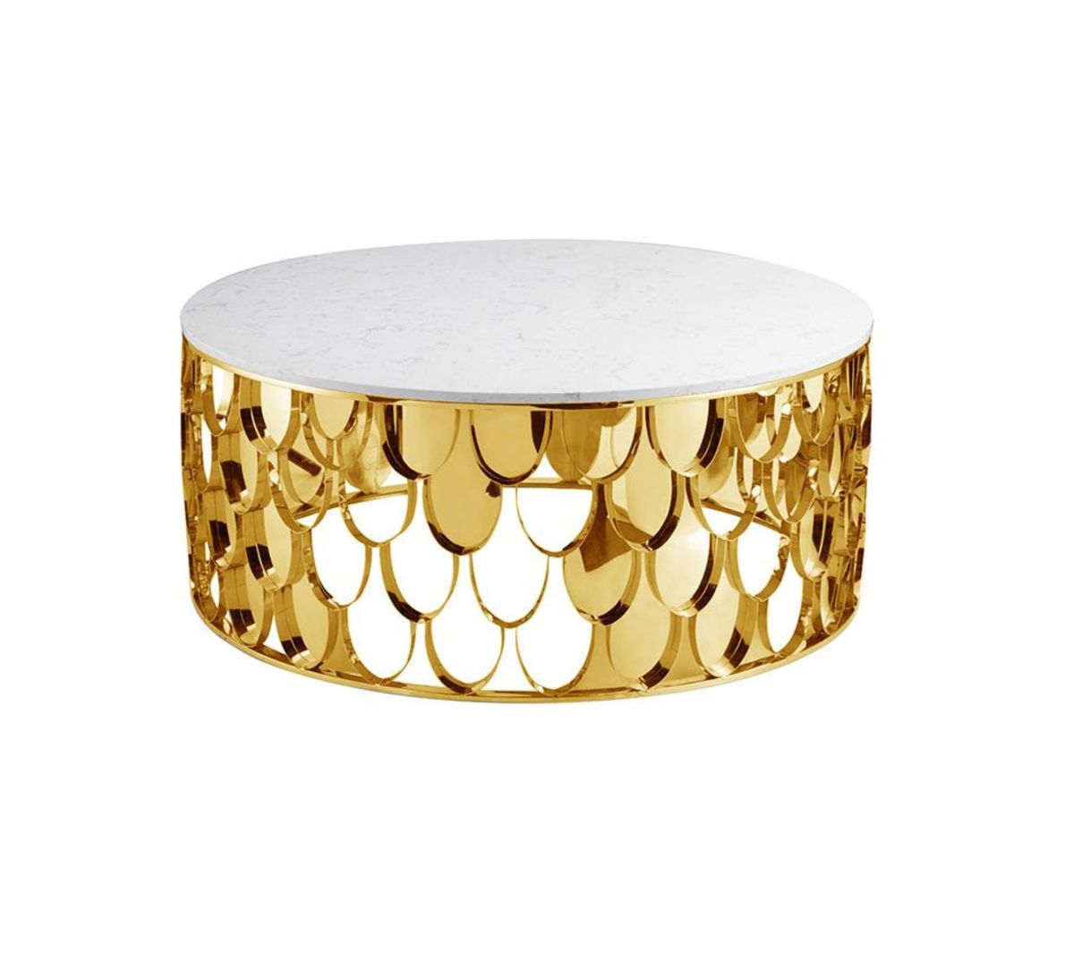 Luxury Fish Scales Round Glass Marble Coffee Table