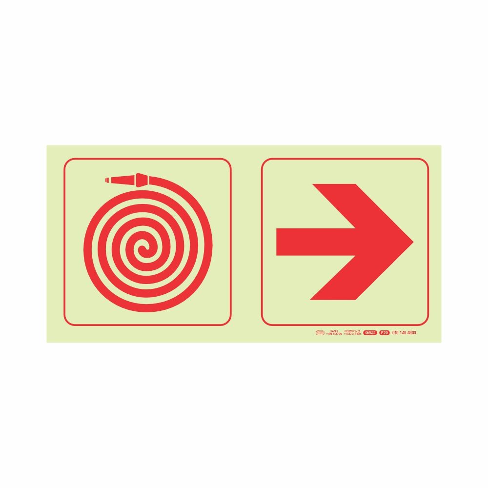 Photoluminescent 190mm Safety Sign F20 Fire Hose Reel Arrow Right