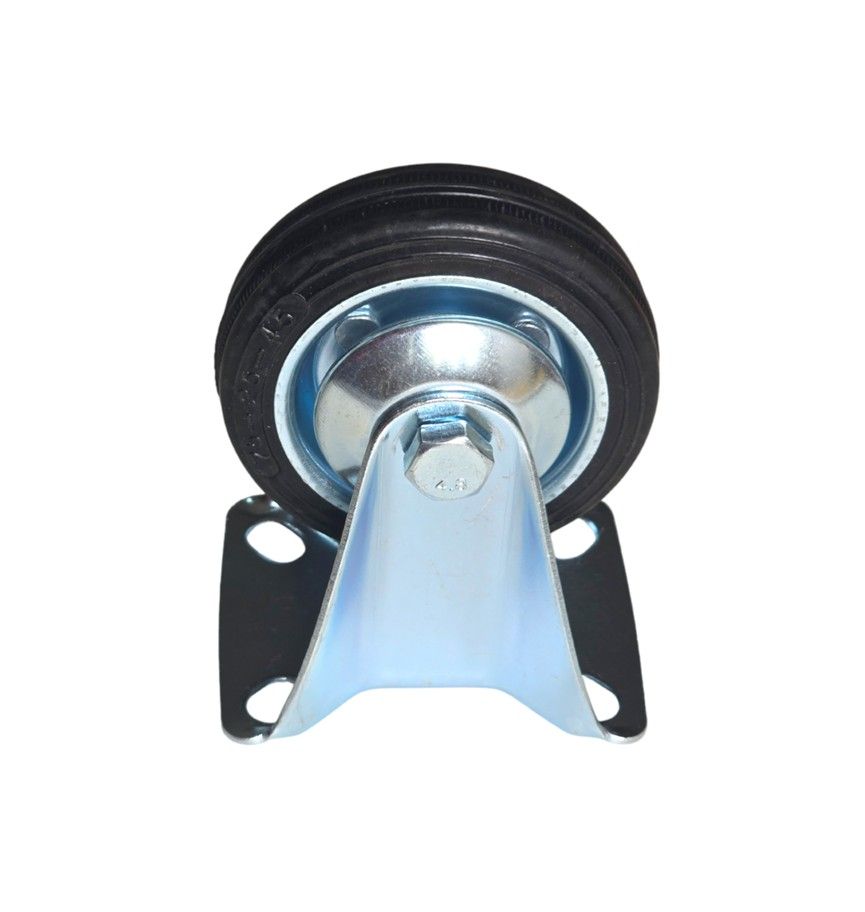 Trolley Wheel - Castor Wheel Rubber 75mm - Fixed Galvanised Steel Plate