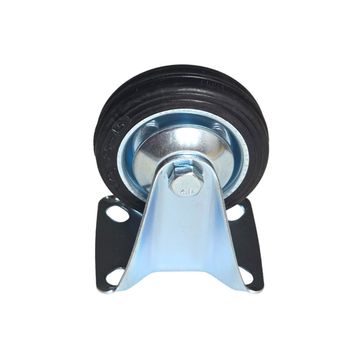 Trolley Wheel - Castor Wheel Rubber 75mm - Fixed Galvanised Steel Plate
