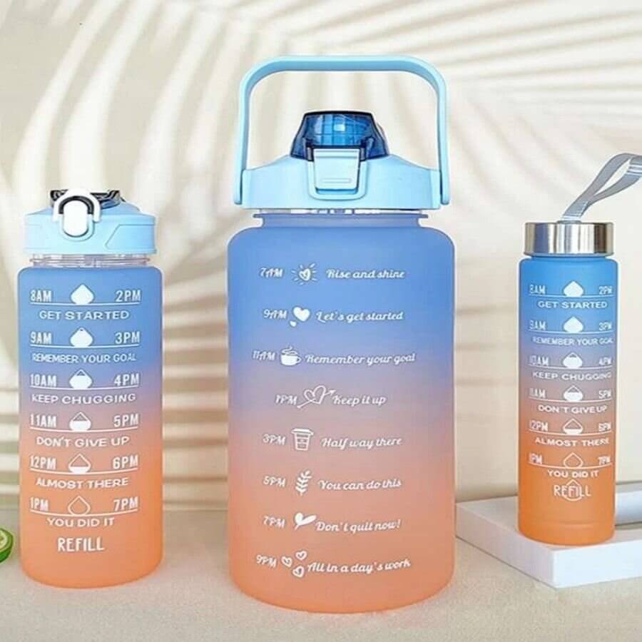 Set of 3 Motivational Water Bottles - Blue and Orange