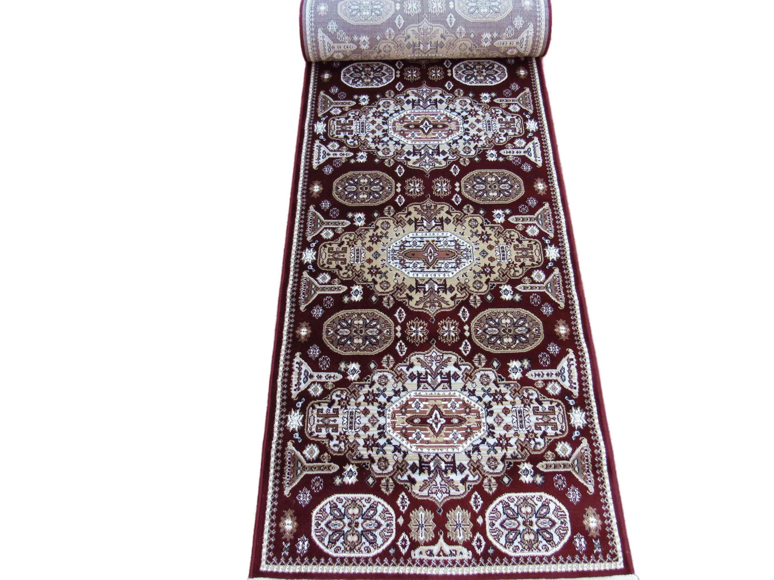 BK Carpets & Rugs - Persian Inspired Medallion Style Indoor Runner - 80cm x 4m - Maroon Red - Beige