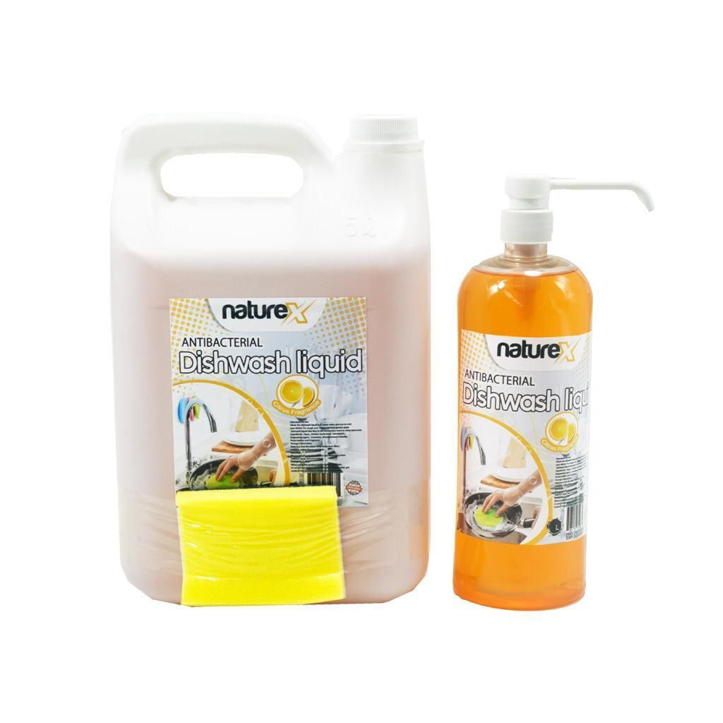 Naturex Antibacterial Dishwashing Liquid 1L+5L Refill+Sponge