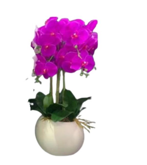 Artificial Purple Phalaenopsis Orchid in White Ceramic Pot, Decorative Floral Arrangement