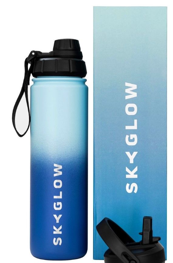 SkyGlow - Double Wall Water Bottle - Gym Water Bottles - Sports Water Bottle - 650ml - Blue Waves