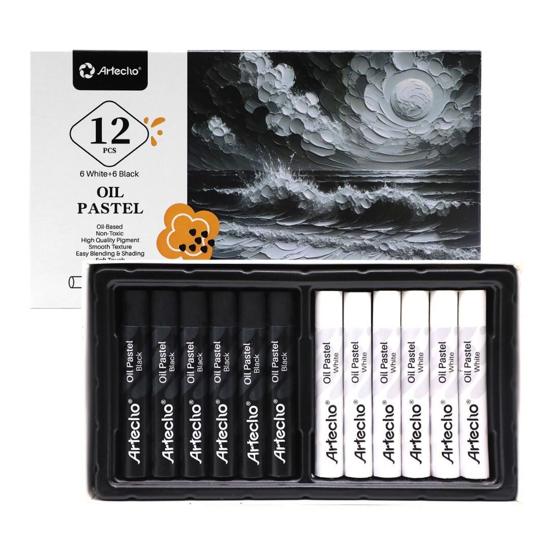 Artecho 12pc Oil Pastel Professional Range - 6 x Black & 6 x White