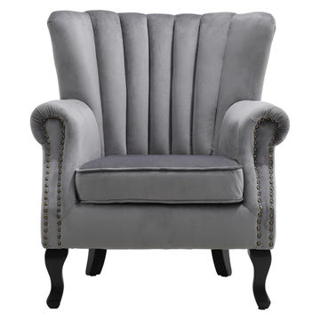 Taimor Wing Back Velvet Armchair - Grey